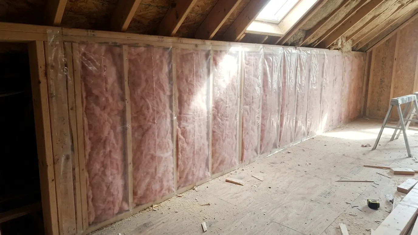 After: Knee wall insulated and covered | Music City Insulation After: a bonus room knee wall with batts fitted in the cavity and covered neatly
