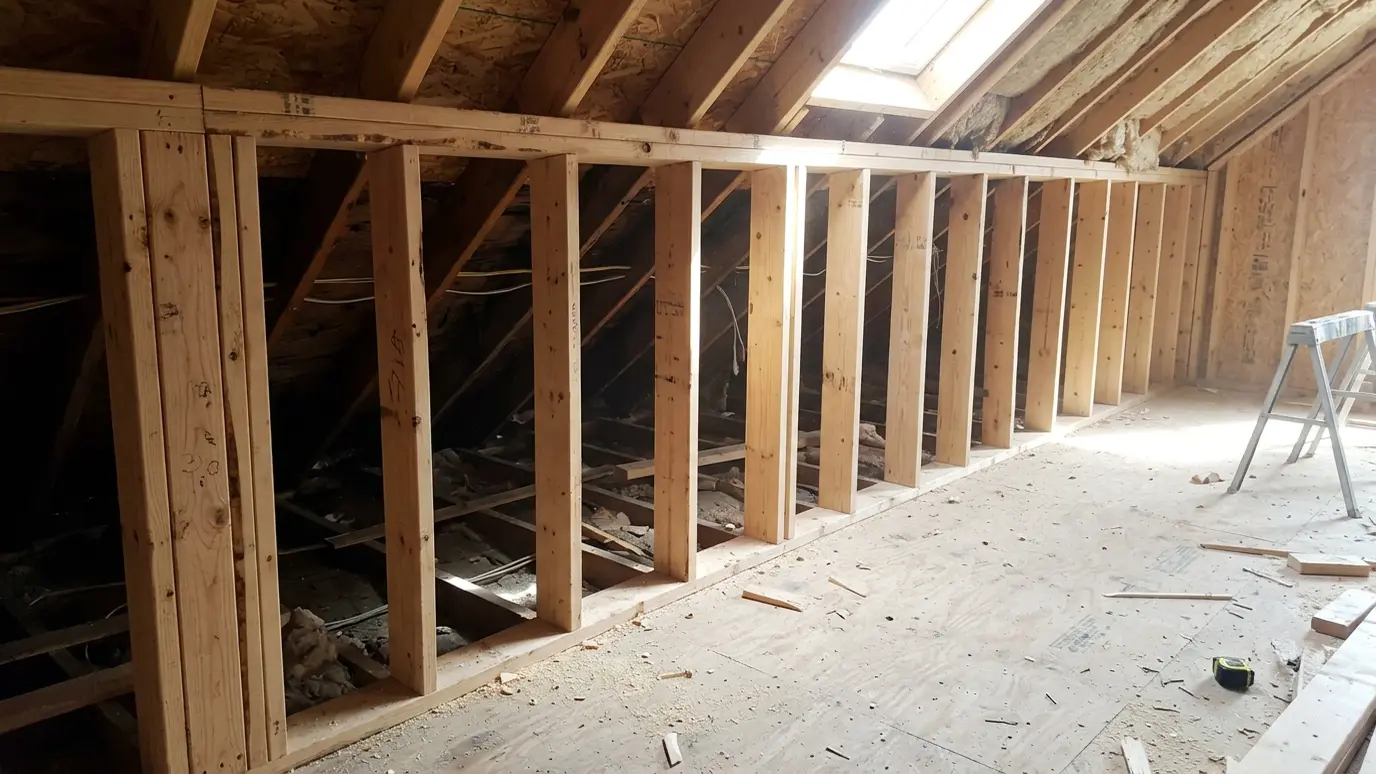 Before: a bonus room knee wall with an open, uninsulated knee wall cavity