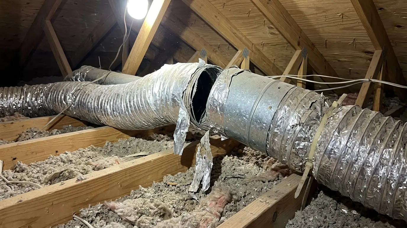 Before: an attic with bare, leaky ducts