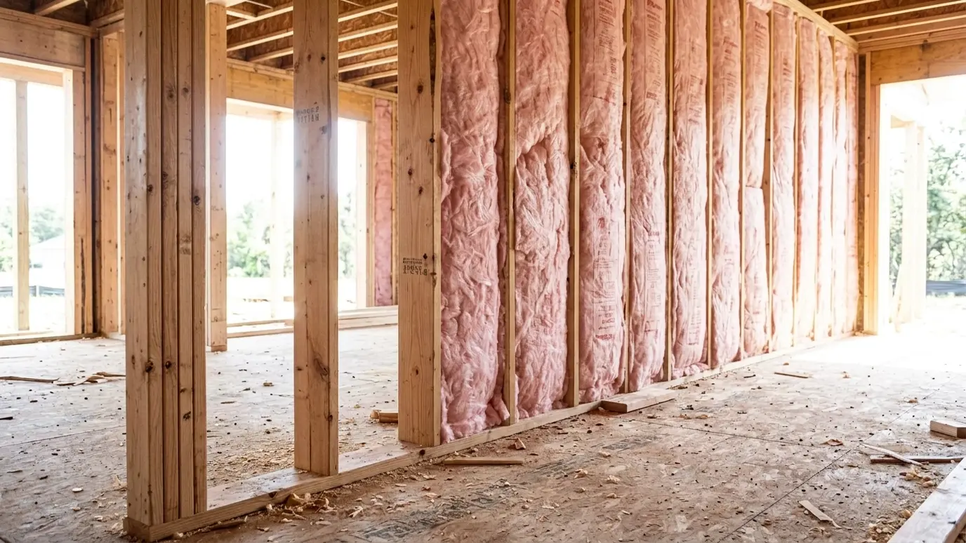 After: Open stud walls get fitted batts | Music City Insulation After: a wall with neat pink fiberglass batts fitted in every stud cavity